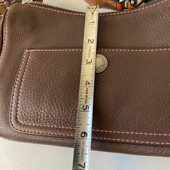 Coach Chelsea Brown Pebble Leather Shoulder Bag Purse Handbag w Pink Stitching - Picture 9 of 13